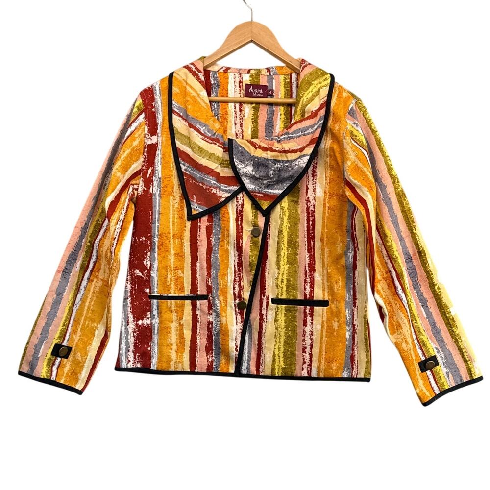 Avani del Amour Asymmetrical Rainbow Striped Cotton Jacket Women Medium